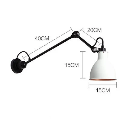 Vintage Rotatable Wall Lamp Fixture Modern Living Room Sconce Long Arm Wall light Fixture Nordic adjustable LED Wall Lighting - Lampshade Color: M type white