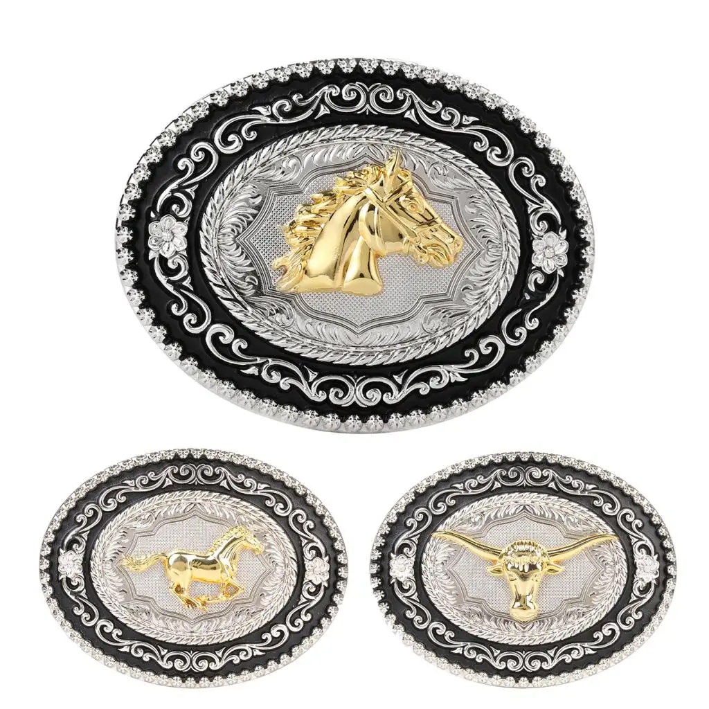 Belt Buckle Horse OX Head Arabesque Men Buckle Western Cowboy Jeans Accessory Metal Belt Buckle
