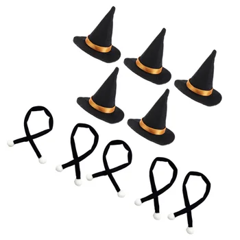 

10pcs Bottle Cover Set Handmade Witch Hats Mini Scarf Bottle Cover Kit Bottles Cap for Party Hotel Halloween