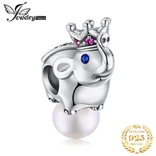JewelryPalace СОЗДАН Ruby Корона Слон на Бусы из жемчуга очарование Fit Браслеты 925 пробы Серебряного Бисера Шарм Fit Браслеты