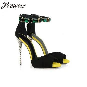

Prowow New Summer Autumn Open Toe Jewel Diamond Sandals Buckle Strap Thin High Heel Stileto Sandals Shoes Women