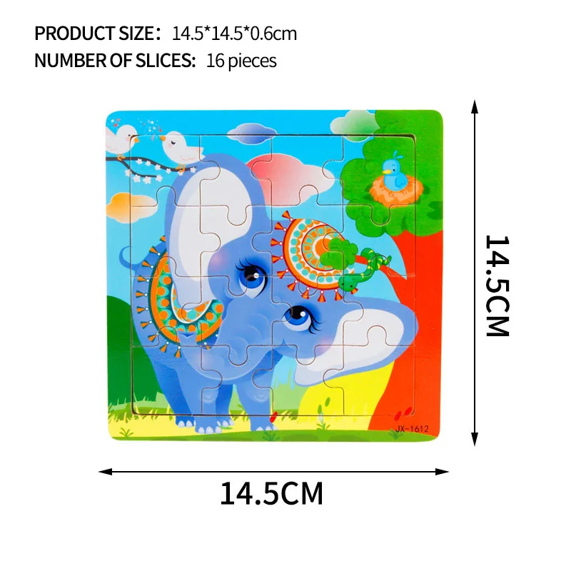 JX-1612 14,5x14,5 см Мультяшные деревянные пазлы, игрушки, животные, морская черепаха, транспортное средство, детская головоломка, обучающие игрушки для детей, подарок для детей - Цвет: JX-1612