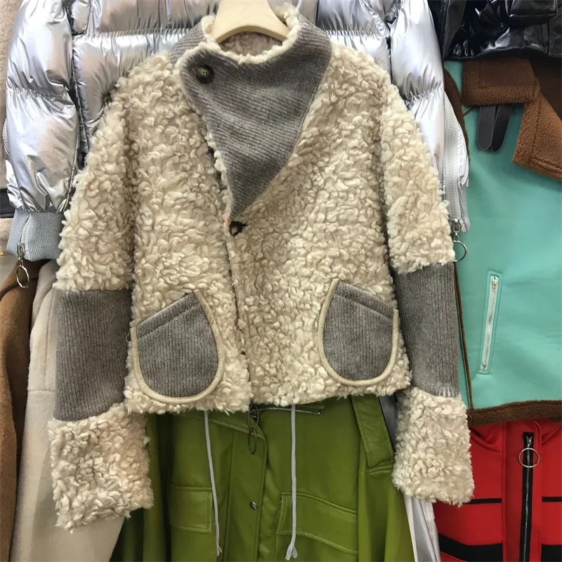Куртка из овечьей шерсти, женское короткое пальто из овечьей шерсти, новинка, Осеннее и зимнее женское теплое пальто, уличная верхняя одежда