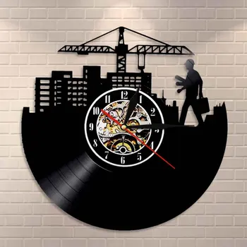 

Engineer Srchitecture Silhouette Wall Art Wall Clock Architect Vintage Vinyl Record Clock Laborers Decorative Home Wall Clock