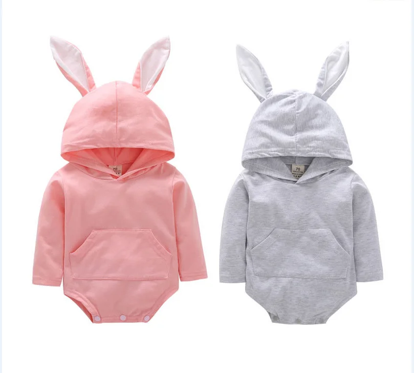 Pudcoco 0-24M Baby Hooded Rompers Infant Baby Kids Boys Girls Jumpsuit Rabbit 3D Ear Fur Ball Clothes One-Piece Outfit
