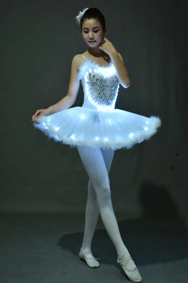 White Led Top Bottom Новинка, профессиональная балетная пачка, светодиодный, Лебединое озеро, для взрослых, для балета, Одежда для танцев, юбка-пачка, для женщин, для балерины, платье для танцев, вечерние костюмы - Цвет: White Led Top Bottom
