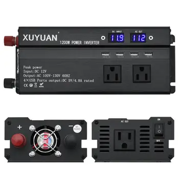 

110V 1200W Portable Converter Us Standard Car On-Board Inverter With Led Display Screen Converter Dual Usb Charging Ports