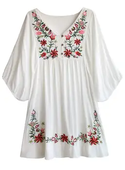 

Women's Embroidered Loose Embroidered V-neck T-shirt