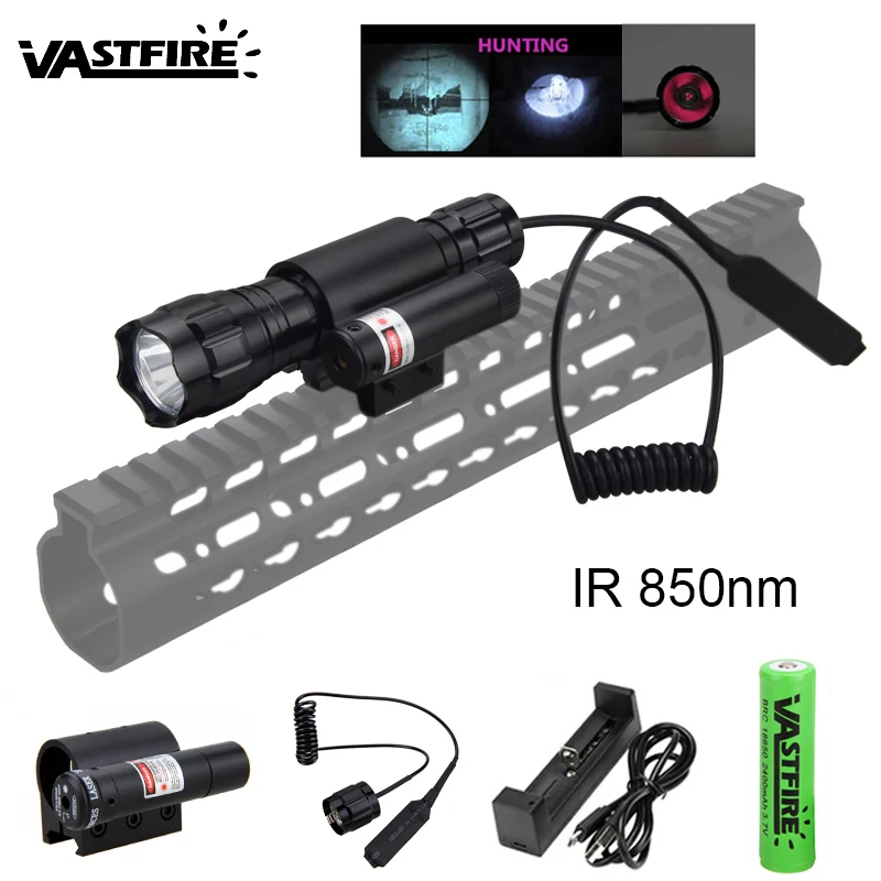 

Tactical IR Night Vision Flashlight 5W 850nm LED Hunting Infrared Radiation Gun Light+Rifle Mount+Remote Switch+18650+Charger