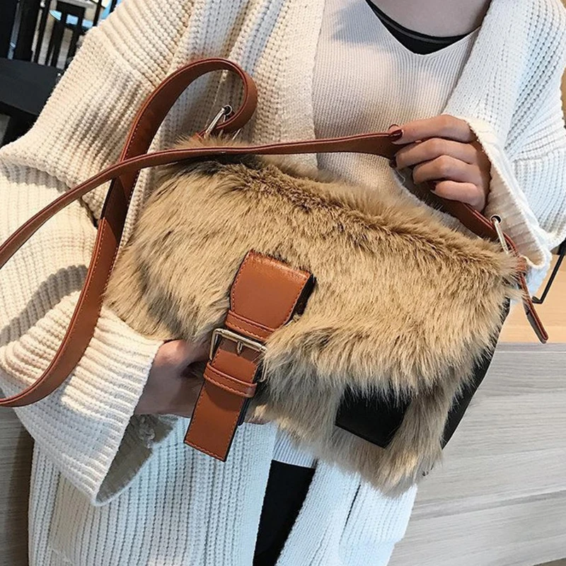 Winter Fashion New Sweet Girl Square bag High quality Soft Plush Women's Designer Handbag Casual Shoulder Messenger bag