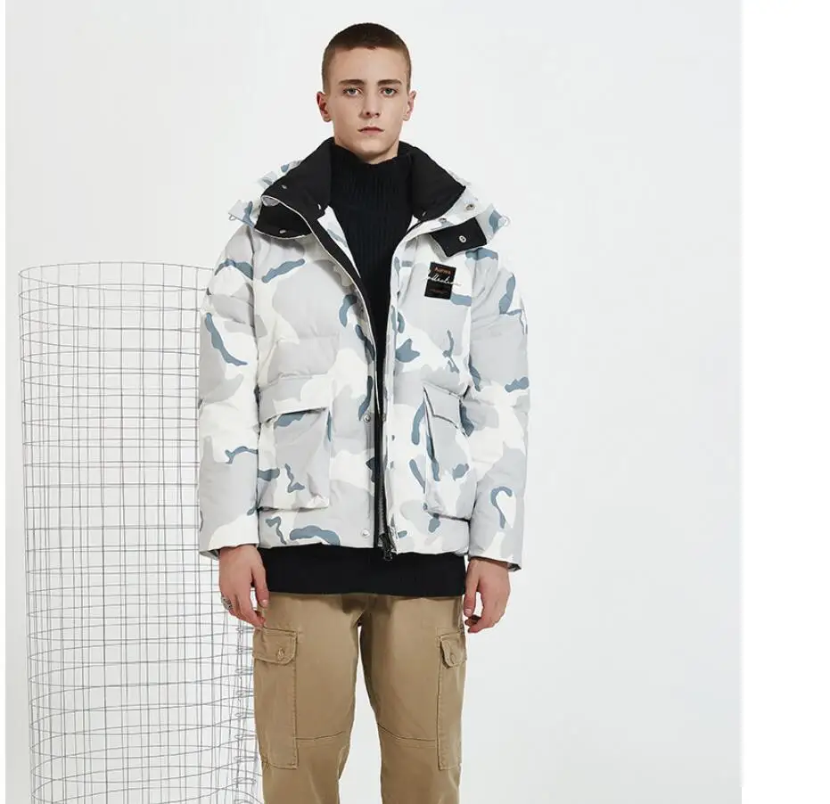 

2019 Fashion mens winter down jackets camo warm duck down hooded coat Windproof korean couples Thermal Thick jackets