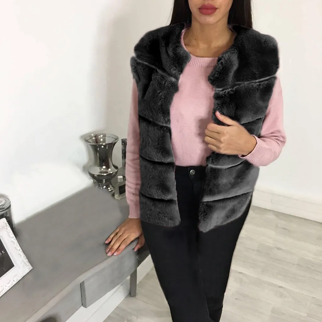 Модный жилет из искусственного меха пальто женская Повседневная Уличная одежда