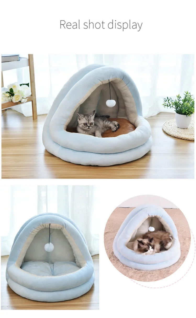 Кошка Кровать Дом спальный мешок для домашних животных маленькие собаки, кошки хомяк мягкий съемный коврик дома с игровым мячом