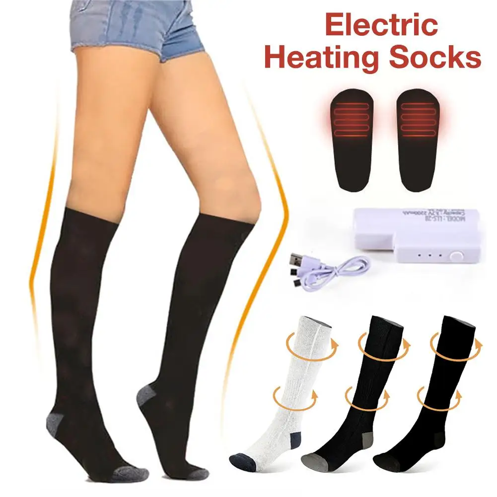 Electric Heated Socks Rechargeable Adjustable Level Long Knitted Socks