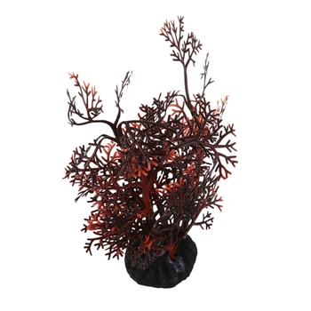 

New Aquarium Aquascaping Artificial Plant Decor, Dark Brown/ Red