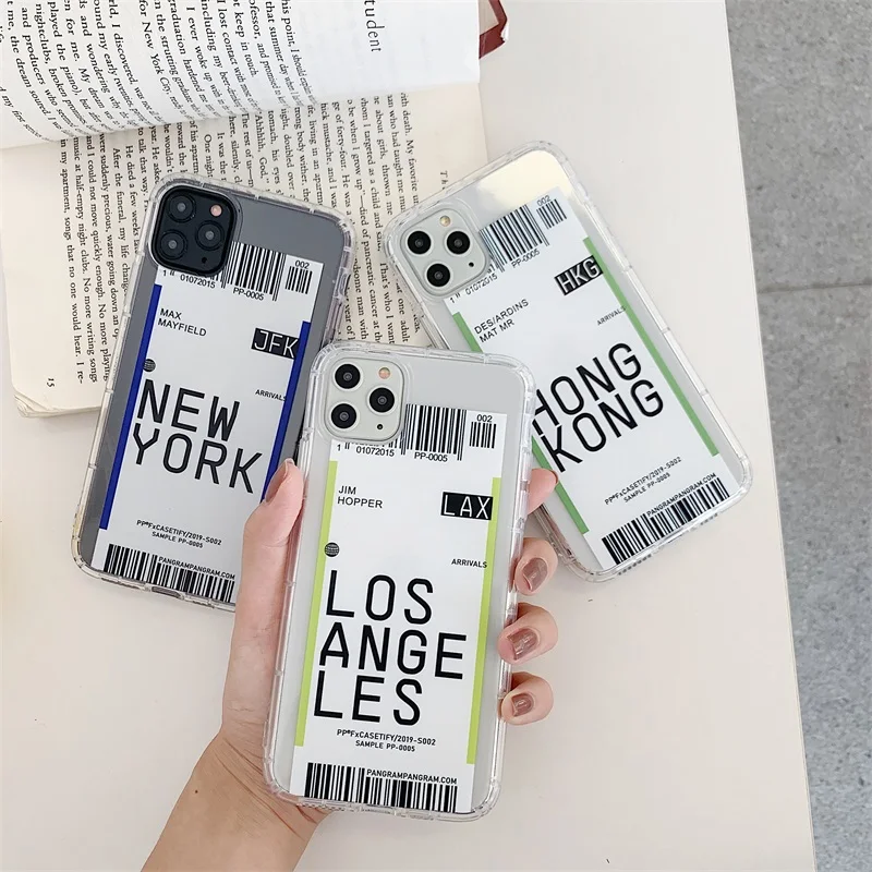 

Cute European city ins label bar code phone case For iphone X Xs max Xr 7 8 plus 11 11Pro Max air tickets clear soft TPU Cover