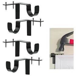 4Pcs Drill Curtain Rod Bracket Metal Heavy Duty Curtain Rod Holders Drapery Hooks Quick Hang No Damage Curtain Rods Brackets