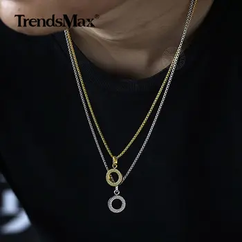 

Trendsmax Pendant Necklace for Mens Boys Gold Silver Color Round Box Stainless Steel Chain Necklace Original Jewelry TNS001