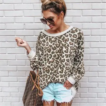 

New Womens Sweatshirt Leopard Print Sweatshirts Women Long Sleeve Tops Autumn Casual Loose Jumper Baggy Pullover Plus Size