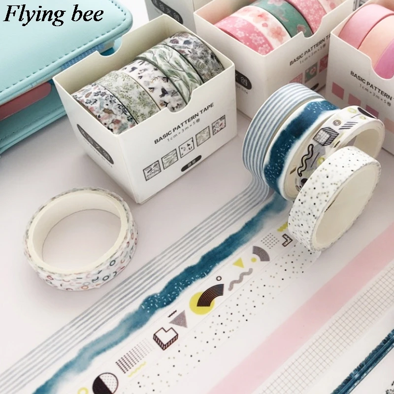 Flyingbee 5 шт./компл. 10 мм X 3 м модный набор декоративного скотча Васи Бумага DIY декоративная клейкая лента Канцелярские клейкая Ленточные принадлежности X0734