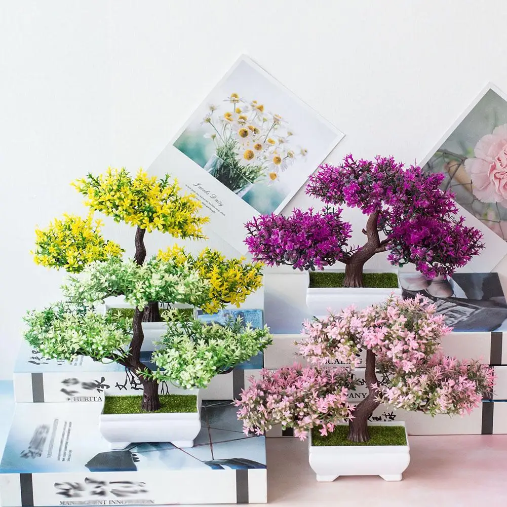 

4 Colors Artificial Flower Pine Tree Plant Photograph Prop Wedding Home Bonsai Decor Small Fake Artificial Plants Potted Bonsai