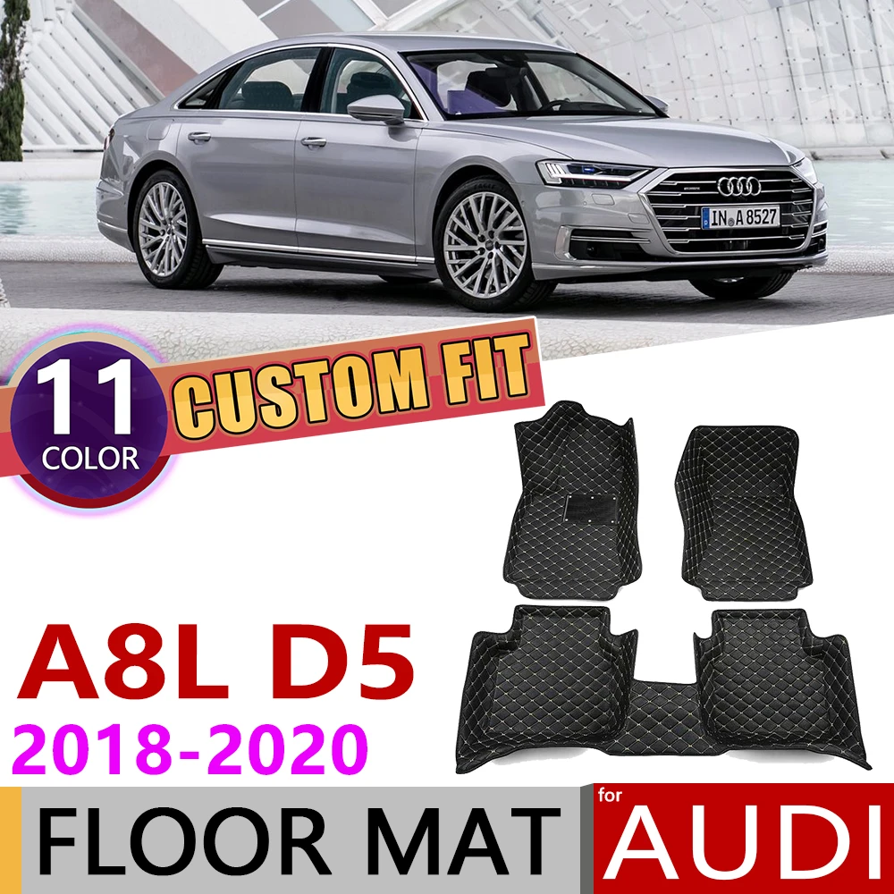 Custom Car Leather Floor Mats for Audi A8L A8 L D5 2018 2019 2020 4 Seats Waterprool Anti-dirty Auto Foot Pad Carpet Accessories |