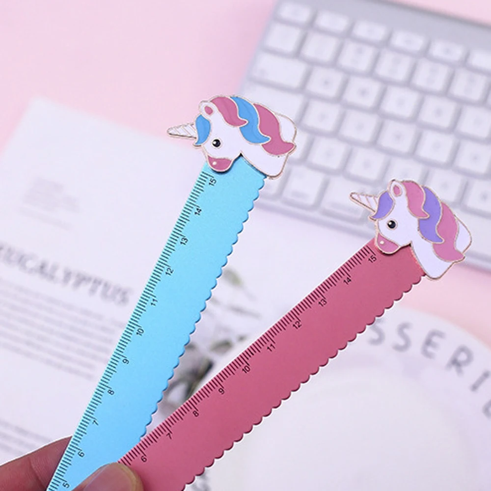 1 Pc Cartoon Animal Unicorn Pig 15cm Straight Ruler Lovely Metal Bookmark Painting Learning School Stationery Supply |