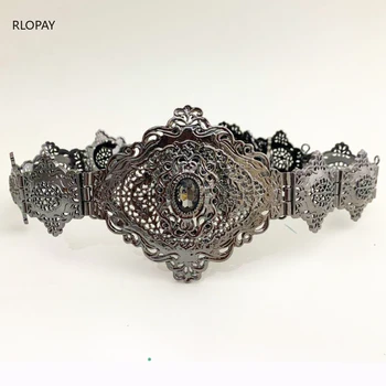 

RLOPAY Black Metal Waist Chain for Bridal Arabic Weddding Dress Belts Gold Plating Luxury Long Chain Belts for Gown