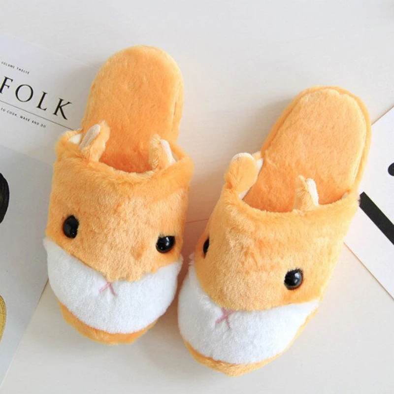 Hamsters Plush Slippers Cuddly Cartoon Animals Mouse Pink Brown Grey Indoor Floor Bath Shoes Women Men Couple Lovers Gift