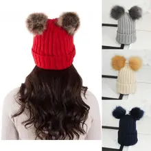 Зимняя женская шапка с помпонами и помпонами, шерстяная шапка, детские вязаные шапочки, толстые теплые шапки и кепки