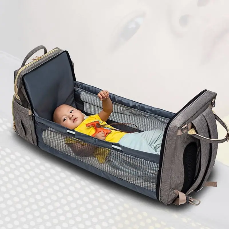 

2 IN 1 Folding Crib Backpack Multifunctional Large-Capacity Diaper Nylon Bag Fashion 2020