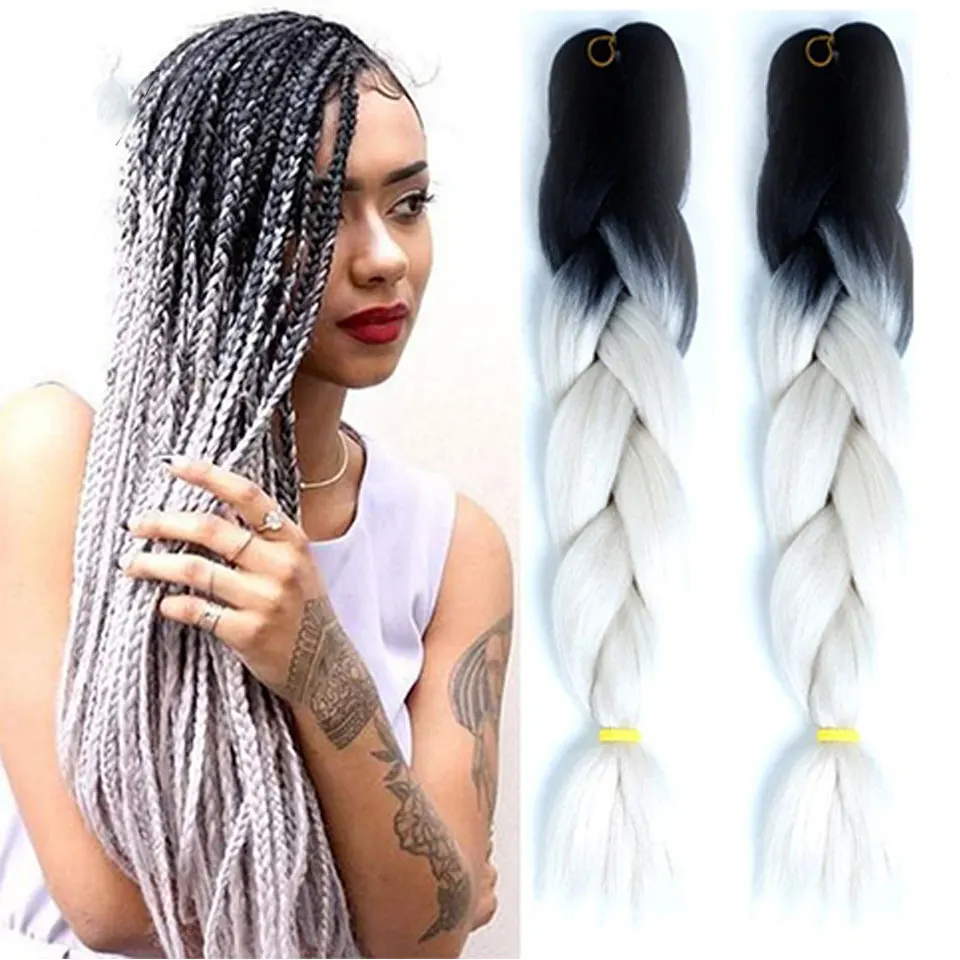 Trenzado trenzas de pelo de kanekalon trenzado Jumbo Color degradado rastas extensión natural del giro MUMUPI