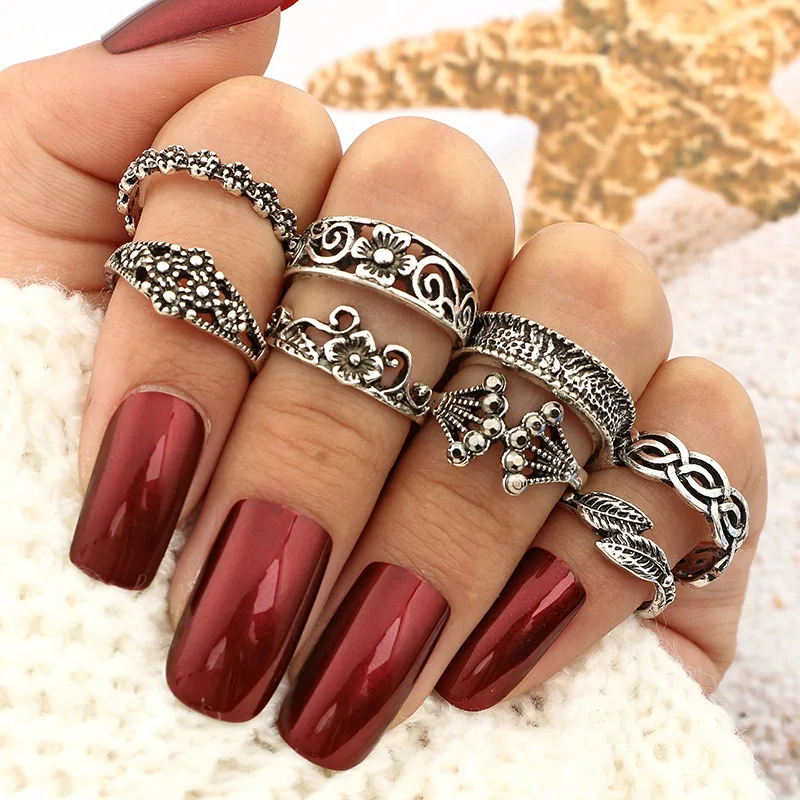 Tocona Vintage Gold Rings Sets for Women Cross Shell Starfish Clear Crytal Stone Geometric Wedding Ring Jewelry Wholesale - Image 3