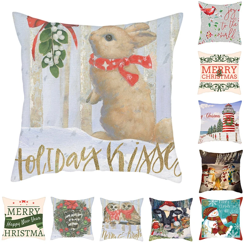 

Fuwatacchi Christmas Cushion Cover Snow Pillowcase Decorative Polyester Home Sofa Chair Decorative Merry Christmas 45*45