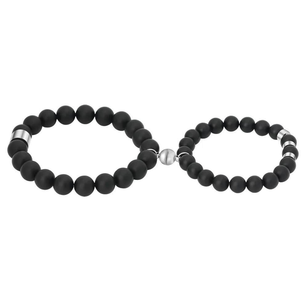 1 Pair Custom Name Bracelet Black Beads Staniless steel Couples Bracelets For Men and Women DIY Words