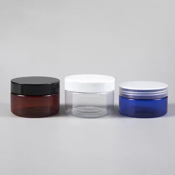 

5pcs 100g 150g Amber Plastic Jar with Lids Screw Tin Clear Container Empty Cosmetic Cream Powder Pot White Blue Makeup Box