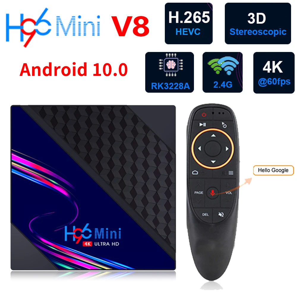 Приставка Смарт-ТВ H96 Mini V8 RK3228A Android 10 Wi-Fi 2 4 ГГц 4K | Электроника