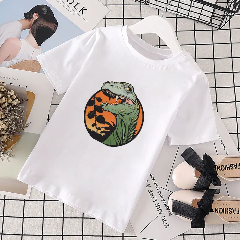 Kawaii/футболка рубашка с динозаврами для мальчиков, крутая ретро-футболка с принтом Детские рубашки для девочек Harajuku/Повседневная модная летняя одежда с короткими рукавами