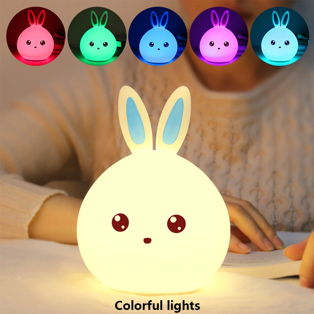 Силиконовый светодиодный мини-ночник с кроликом, ночник для детской комнаты, светильник USB с изображением животных из мультфильмов, декоративный светильник для спальни, гостиной