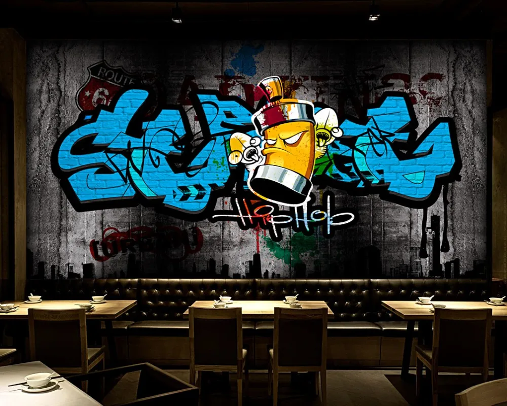 

Dropship Retro European And American Street Graffiti KTV Bar Background Wall Graffiti Restaurant Custom 3D Mural Wallpape