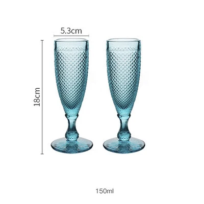 Blue 150ml 2 шт цветной винтажный рельефный бокал для вина, бокал с гравировкой, бокал для шампанского, чашка для домашнего сока, бокал для шампанского, свадебные чашки - Цвет: Blue 150ml