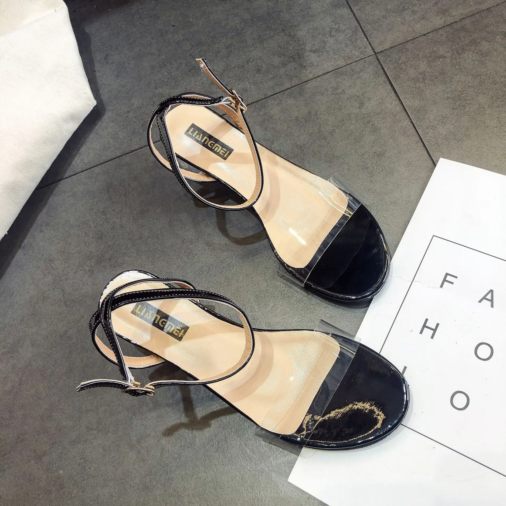 

Sandals Women's 2019 New Style Summer Transparent Fairy Wind A- line Buckle Collocation Skirt High Heel Shoes Women's