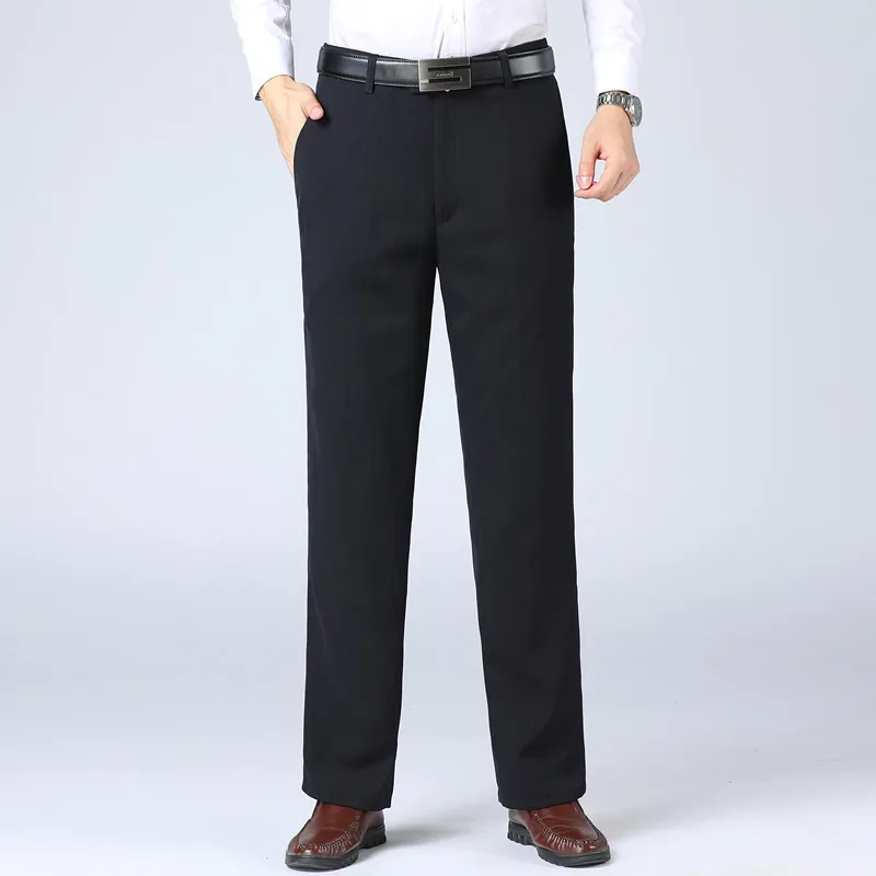 22.1     33Spring Autumn Middle-aged Casual Trousers Men`s Straight Slacks High Waists Dad`s Thin Thick Breathable Cotton Male Suit Pants