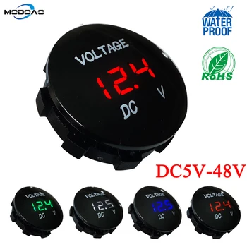 

Round DC5V-48V Mini Digital Volt Voltage Meter Car Auto Boat Motorcycle LED Panel Tester Monitor Voltage Mer Display Voltmeter