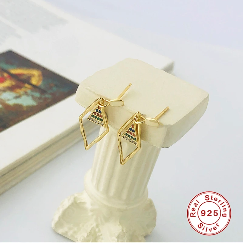 

Aide 925 Serling Silver Stud Earrings female personality micro-inlaid color zircon earrings female earrings for Women Stud