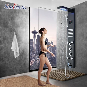 

Senlesen Rain&Waterfall Shower Head Shower Column Panel Wall Mount W/ Massage Jets Para Bathroom Shower Douche
