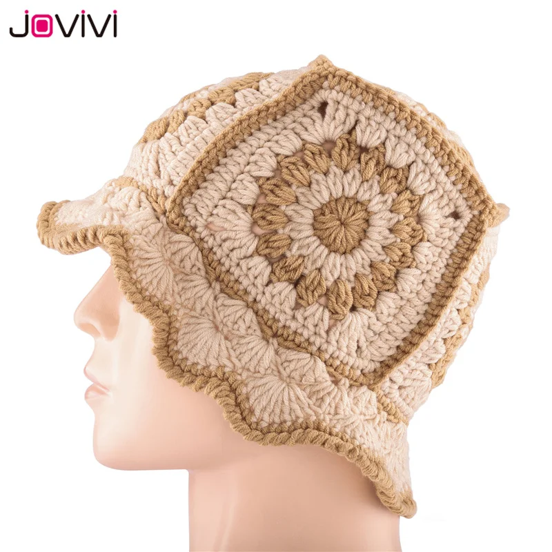 Jovivi Women Knit Beanie Hat Crochet Cotton Bucket Hat Handwoven Flodable Winter Warm Hat Fashion Handmade Skull Beanie Cap black bucket hat womens