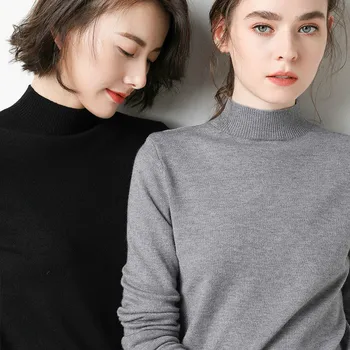 

Winter Oversized Sweater Female Knitted Turtleneck Girls Slim Thick Pullovers High Quality Knitwear Cute Black Wool Sweater Hot
