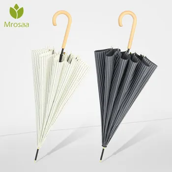 

Wooden Windproof Folding Auto Open Retro Simple Stripe Umbrella Rain Women Japanese Long handle Umbrellas Men Sun Umbrella