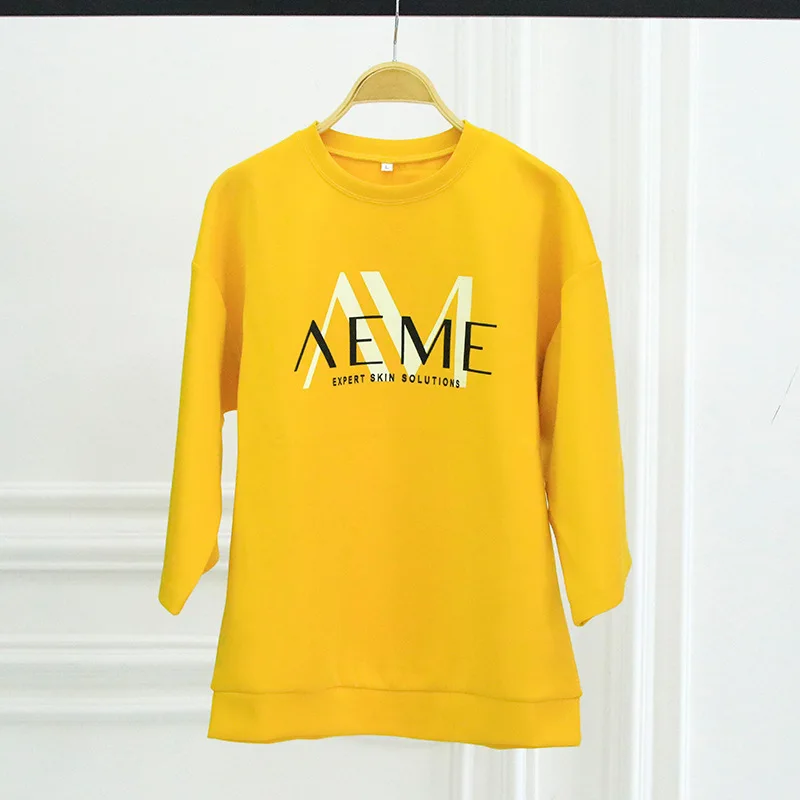 

Mid Long Sweatshirt Autumn Thin Loose Lazy Style 2019 New Fashion Sleeve Top Pullovers Letter Three Quarter Sweatshirt Women